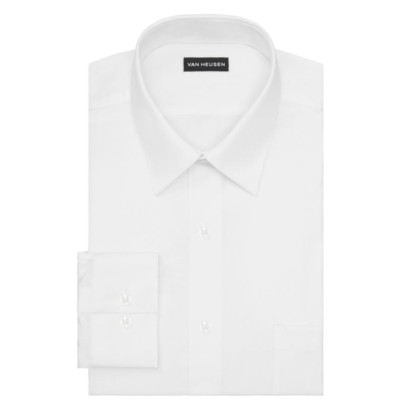 Van Heusen Men's Dress Shirt Fitted Poplin Solid, White, 15.5" Neck 34"-35" Sleeve - Image 3